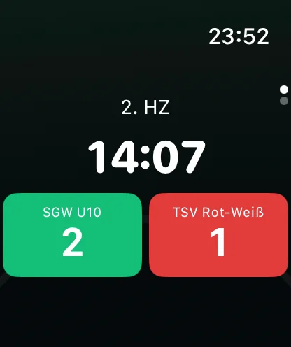 Die Apple Watch mit Coachistant: 2. Halbzeit, 14:08 Minuten, Stand 2:1